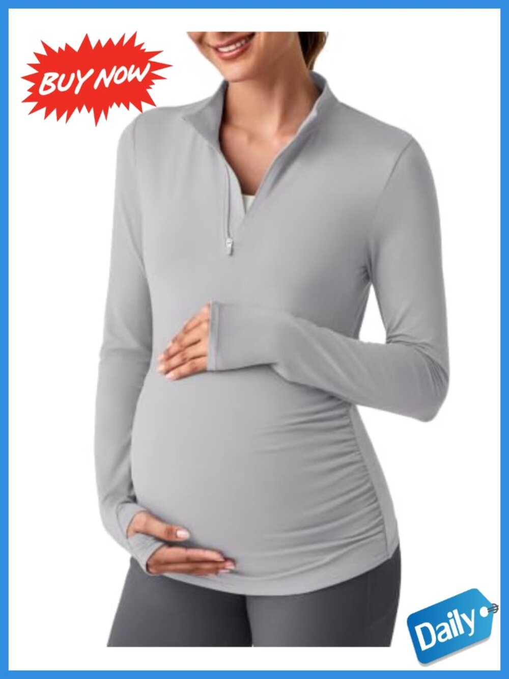 Maternity Active Shirt Long Sleeve Quarter Zip UPF 50 Pregnancy Top